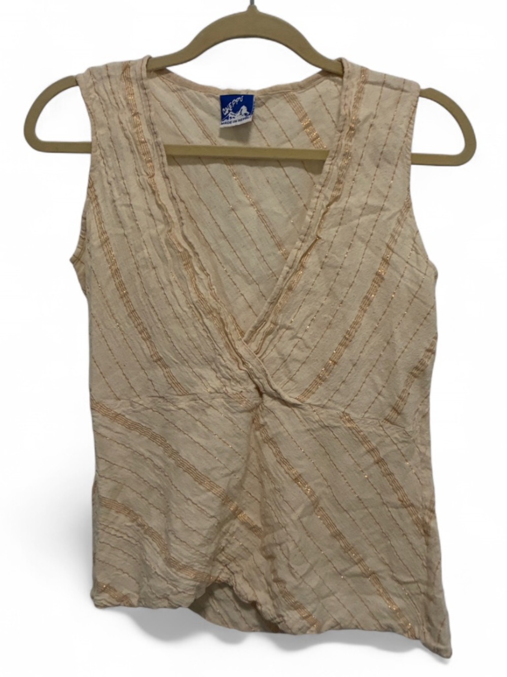 Y2K Cream Metallic Stripes Splice Neckline Tank Top